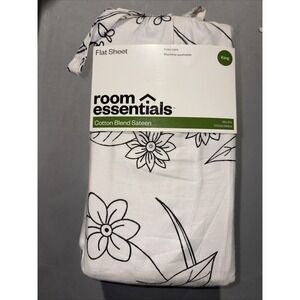 Room Essentials King Easy Care Cotton Blend Sateen Flat Sheet  Floral